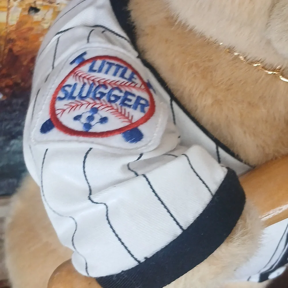 Sandlot Cubs Teddy Bear in Baseball Outfit Collector LittleSlugger Real Wood Bat - Picture 4 of 12